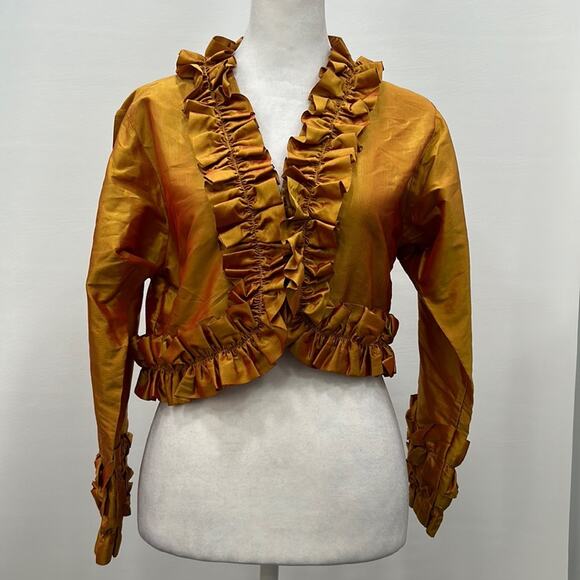 Richard K Tsao Womens Size ? Hand Woven Thai Silk Gold Belaro Ruffle Jacket - Picture 1 of 14